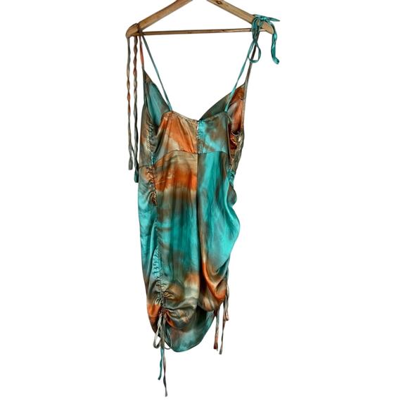 NWT Fashion Nova Satin Mini Dress Womens M Mint Blue Cowl Neck Beachy Coastal - Picture 5 of 6